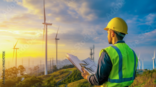 rear view of Wind Turbine Technician Troubleshooting electrical, mechanical, and hydraulic systems