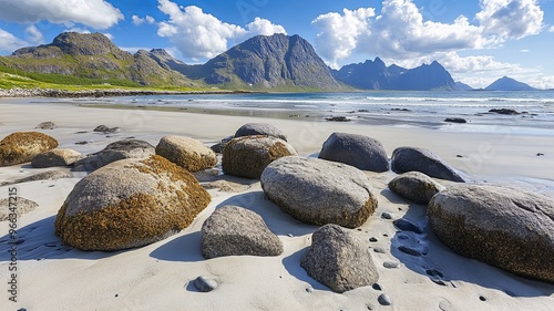 Rocks on the beach of Uttakleiv, Lofoten, Norway, Europe photo