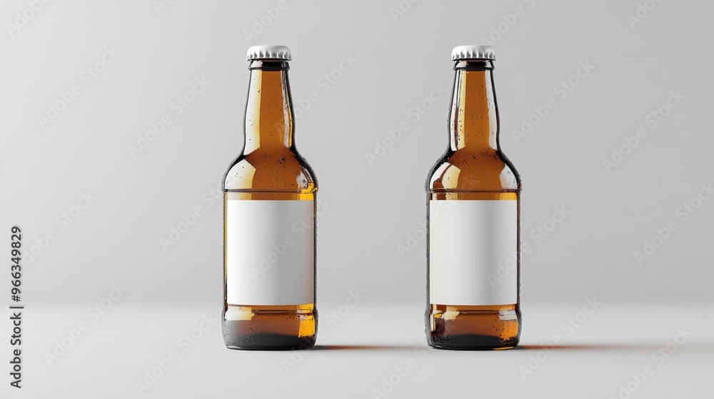 Two Bottles of Beer with Blank Labels Generative AI Two Bottles of Beer with Blank Labels Generative AI