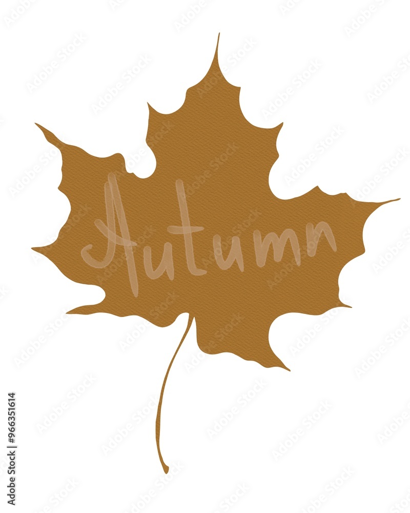 Golden maple leaf with the word autumn written softly across its surface Golden maple leaf with the word autumn written softly across its surface