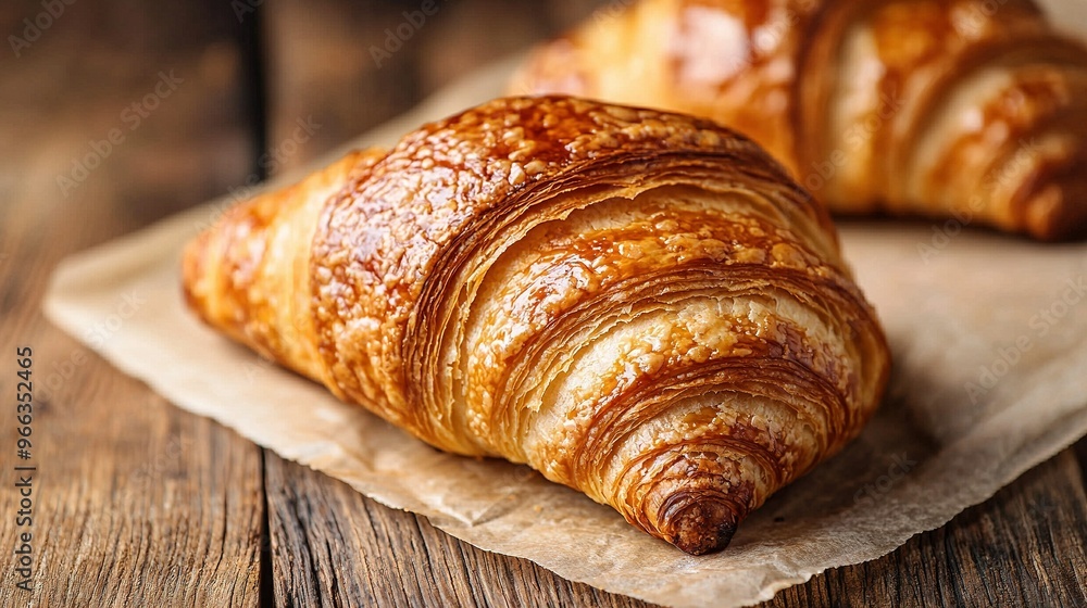 Two croissants on top of wax paper Two croissants on top of wax paper