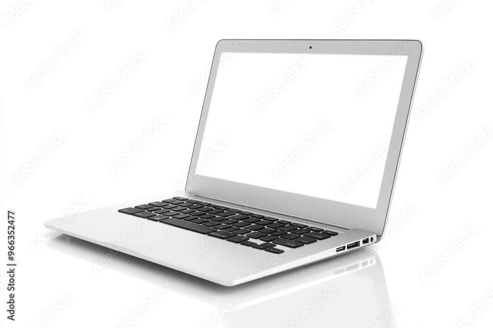 Blank screen laptop on white backdrop Blank screen laptop on white backdrop