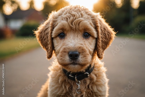 a mini golden doodle puppy looking to the camera (there is a video version)