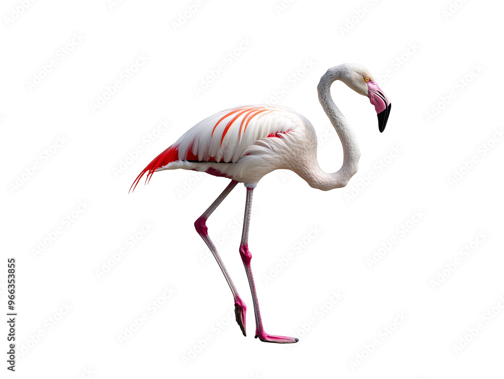 Fototapeta premium a flamingo walking on a white background