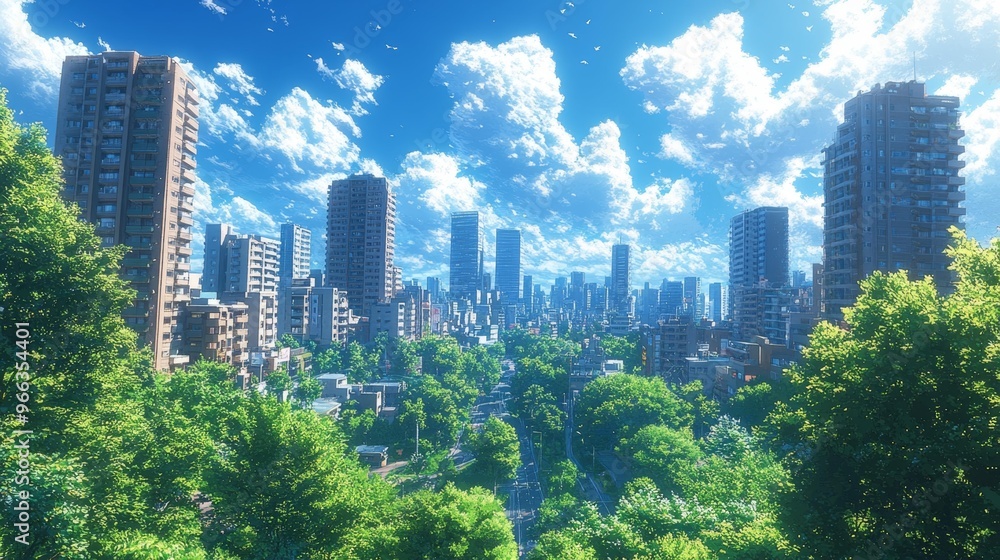 Obraz premium City Skyline with Lush Greenery Generative AI