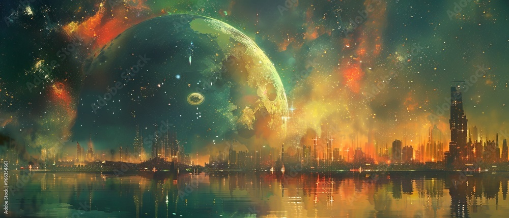 an alien planet in the city with a moon an alien planet in the city with a moon