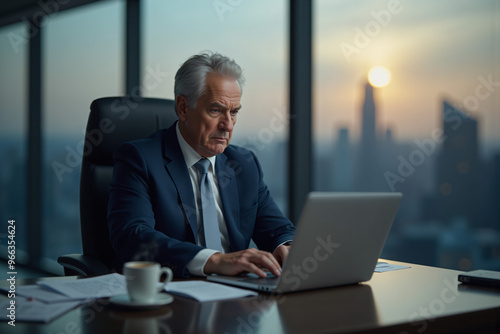 Businessman working on laptop in modern office