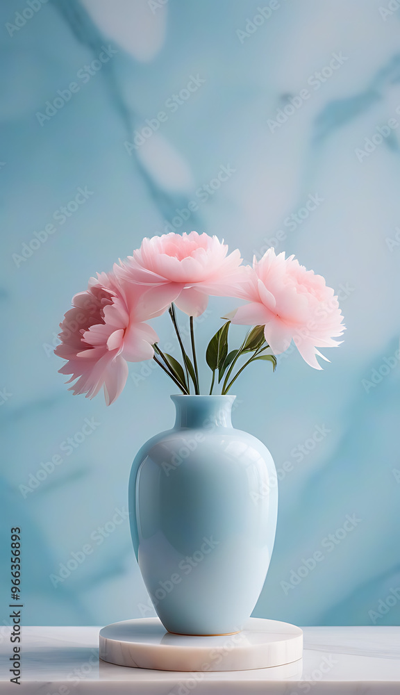 blue pink pastel background flower vase white marble showcase platform professionally photographed flat lighting blue pink pastel background flower vase white marble showcase platform professionally photographed flat lighting