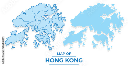Vector Hong Kong map set simple flat and outline style illustration