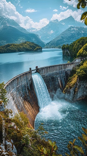 hydroelectric dam on a river with flowing water 