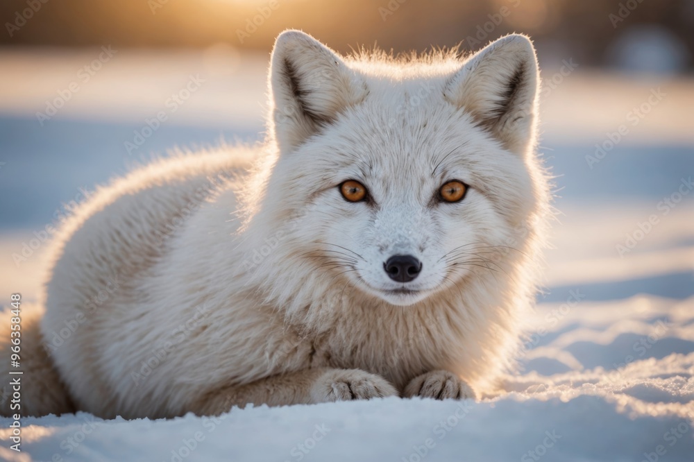 single cute little arctic fox relax on snow single cute little arctic fox relax on snow