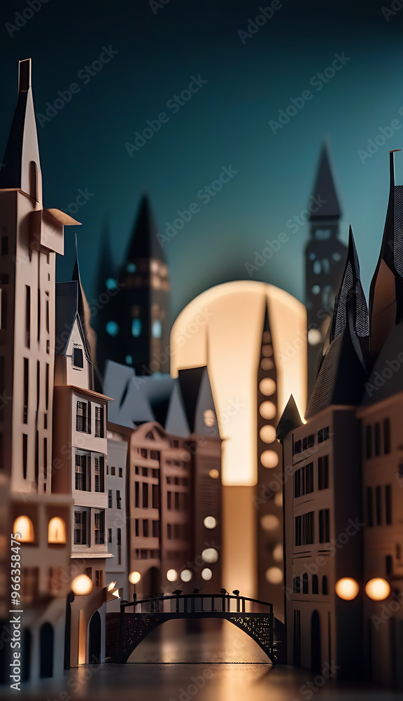 Naklejka premium city depicted paper art style intricate layered buildings