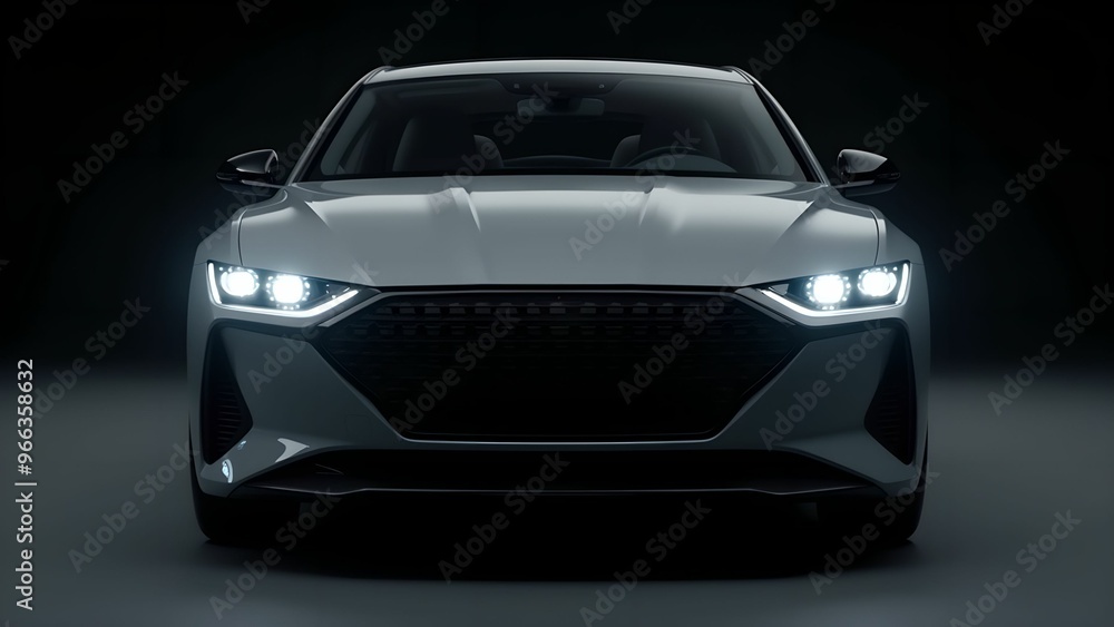 Modern, luxury car in grey with straight lines, strict design on a black background. Modern, luxury car in grey with straight lines, strict design on a black background.