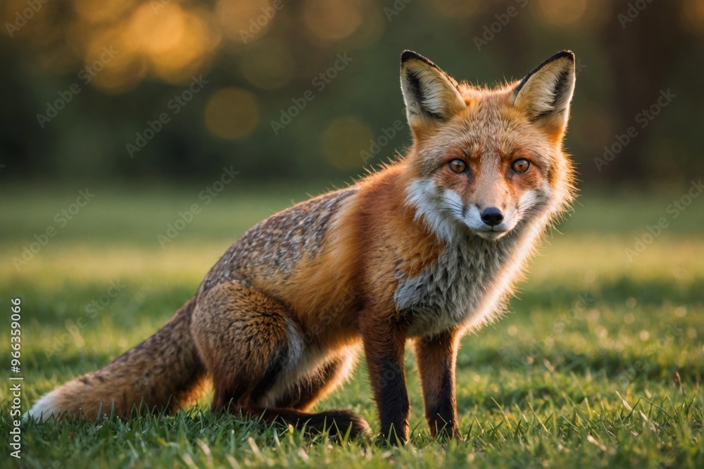 Fototapeta premium a red fox on the grass