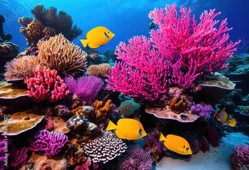 vibrant marine coral ecosystem illuminated sunlight showcasing colorful coral diverse marine clear blue water, aquatic, biodiversity, coralreef, underwater photo