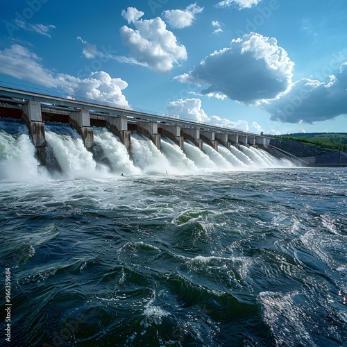 hydroelectric dam on a river with flowing water 