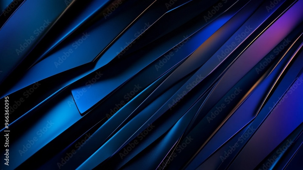 Obraz premium A modern, abstract background featuring a pattern of metallic blue and black shapes. The shapes create a sense of depth and movement, and the metallic finish adds a touch of sophistication. The backgr