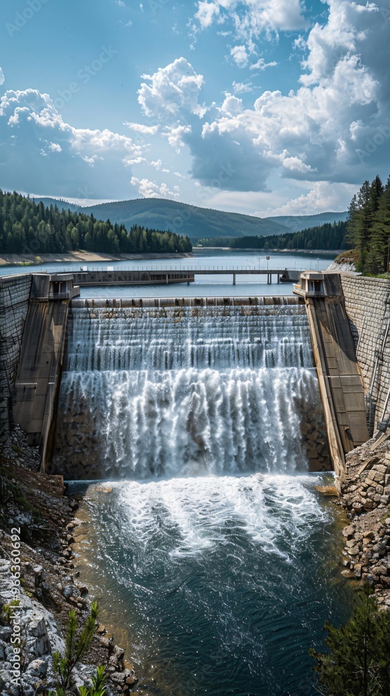 hydroelectric dam on a river with flowing water hydroelectric dam on a river with flowing water