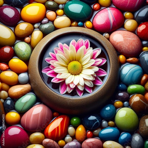 Flower and colored wet stones
