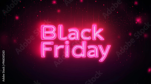 Neon pink "Black Friday" sign glowing in the dark with sparkling effects surrounding the text.