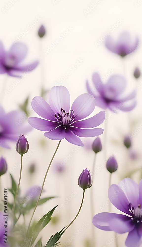 delicate dreamy watercolor painting lush vibrant purple flowers soft petals slender stems set creamy white background delicate dreamy watercolor painting lush vibrant purple flowers soft petals slender stems set creamy white background