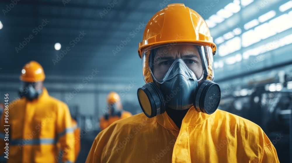 Ensuring Safety: Workers in Protective Gear Adhering to Industrial Protocols in a Factory Ensuring Safety: Workers in Protective Gear Adhering to Industrial Protocols in a Factory