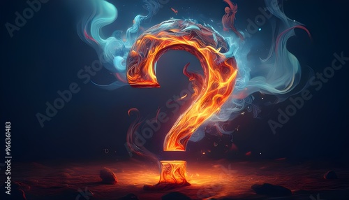3d question mark made of fire magical environment