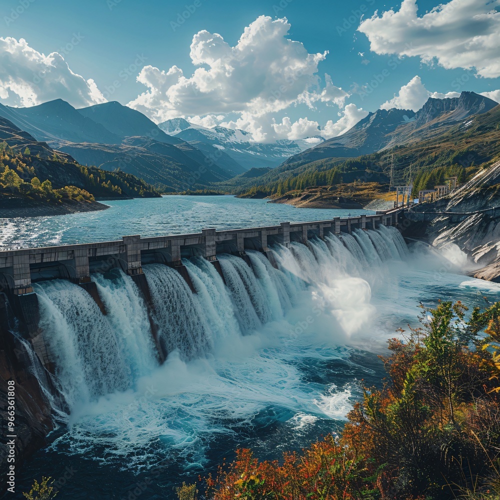hydroelectric dam on a river with flowing water hydroelectric dam on a river with flowing water