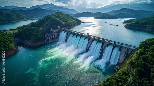 hydroelectric dam on a river with flowing water 