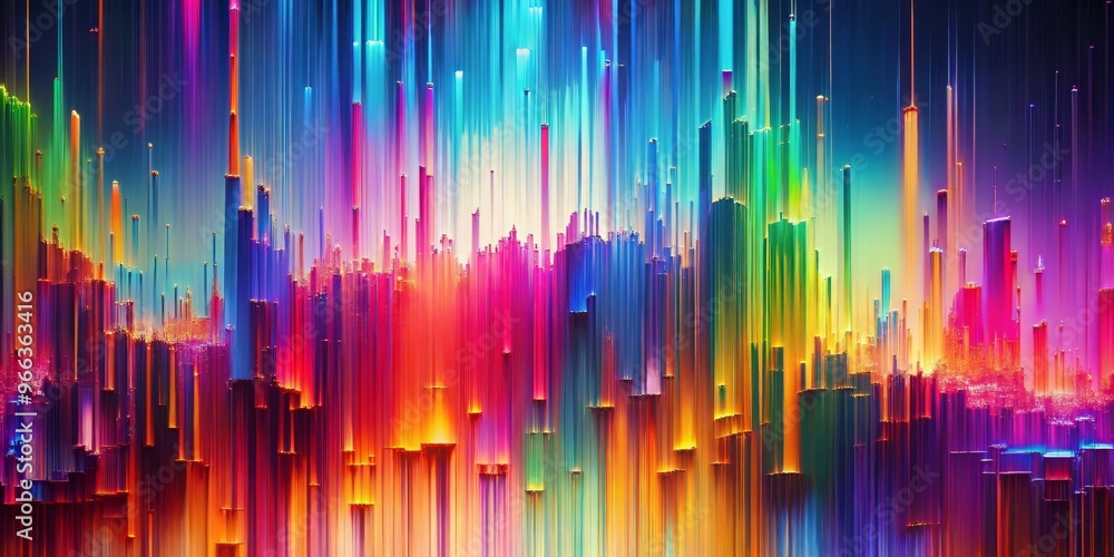Digital Cityscape with Neon Glows and Vivid Hues, Abstract, Digital Art, Glitch Art Digital Cityscape with Neon Glows and Vivid Hues, Abstract, Digital Art, Glitch Art