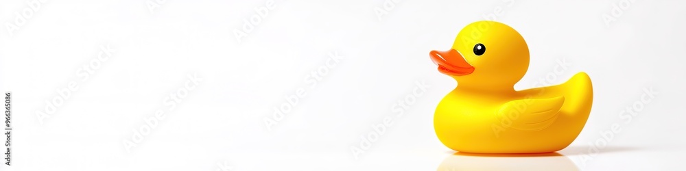 Bright yellow rubber duck on white with copy space Bright yellow rubber duck on white with copy space