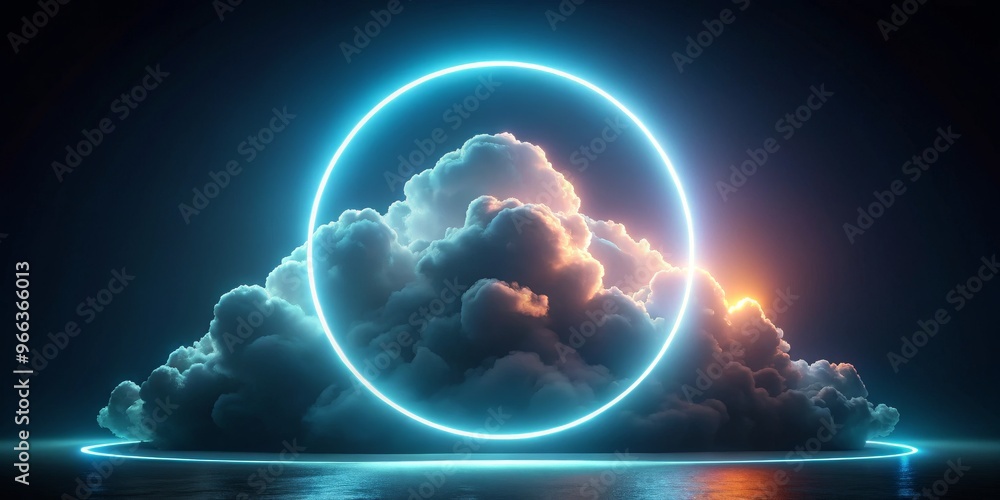 Neon Circle Above Cloudscape, 3D Render, Cyberpunk, Glow, Abstract , cyberpunk, neon Neon Circle Above Cloudscape, 3D Render, Cyberpunk, Glow, Abstract , cyberpunk, neon
