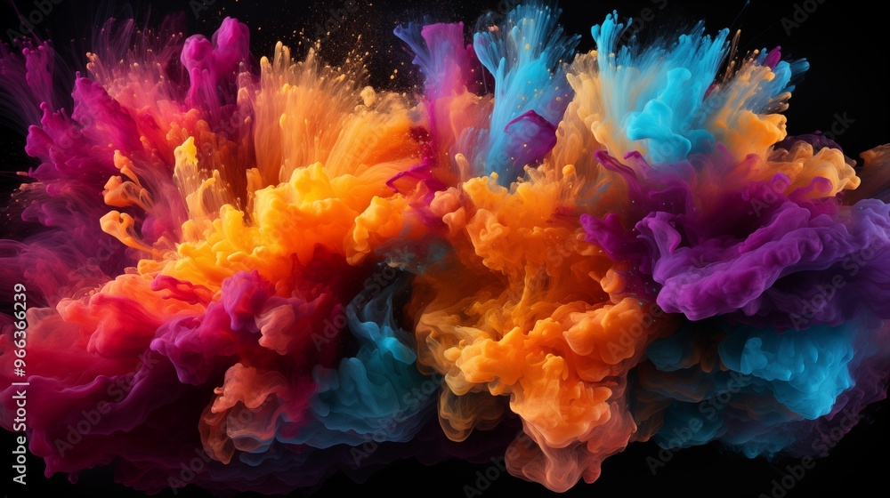 Fototapeta premium Bright colorful powder paint splashed onto a black background.