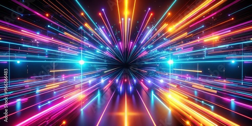 Neon Lights Burst Through the Void, 3D Render, Abstract, Glow ,Neon ,Light ,Speed