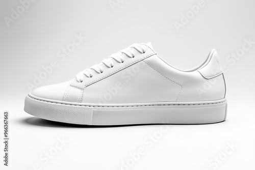 Side view of clean white sneaker on grey