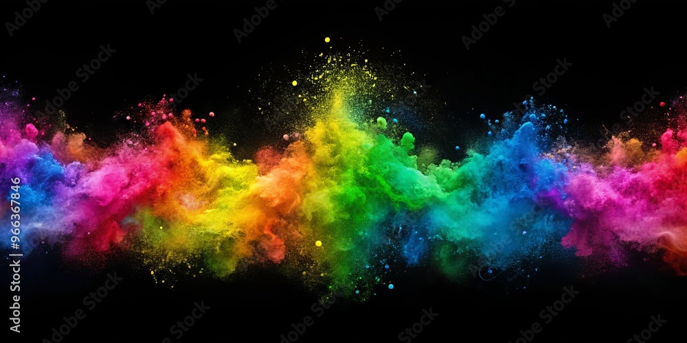 Rainbow Explosion on Black Background, color splash, powder paint, abstract art Rainbow Explosion on Black Background, color splash, powder paint, abstract art