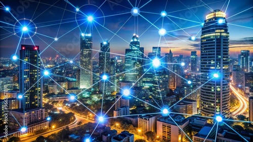 Wallpaper Mural Stunning Night View of a Smart City Featuring Interconnected Devices and Innovative Technology Torontodigital.ca