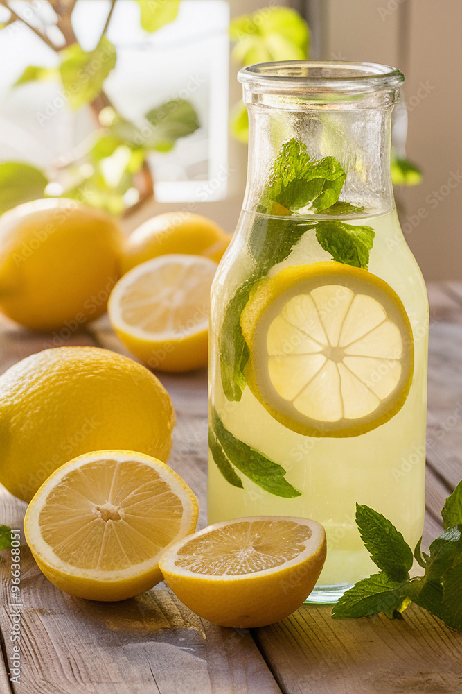 Fresh lemonade made at home, with its ingredients Fresh lemonade made at home, with its ingredients