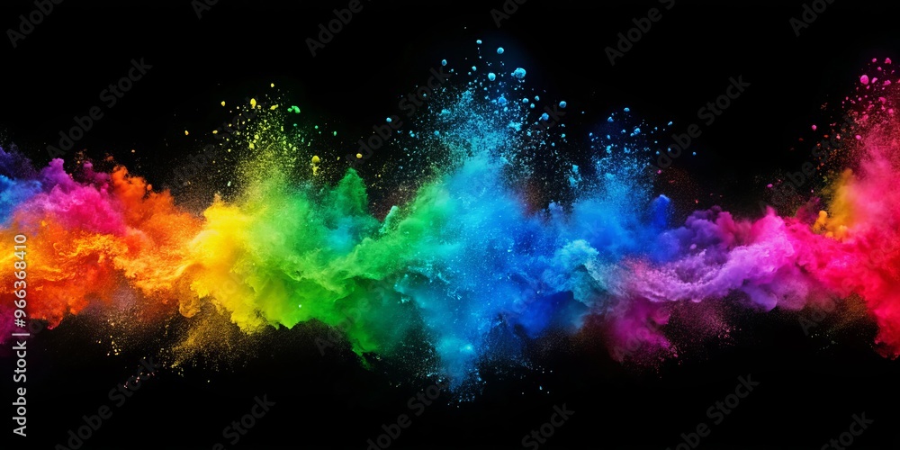 Naklejka premium Rainbow Powder Explosion on Black Background, abstract, colorful, texture, powder explosion, rainbow, abstract art