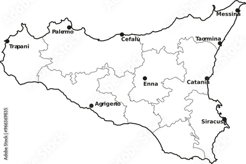 Map of Sicily with cities
