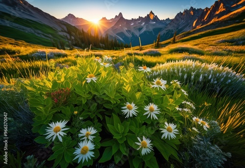 vibrant green plants surrounded breathtaking majestic mountain landscapes under clear blue sky, adventure, biodiversity, clouds, ecosystem, elevation photo