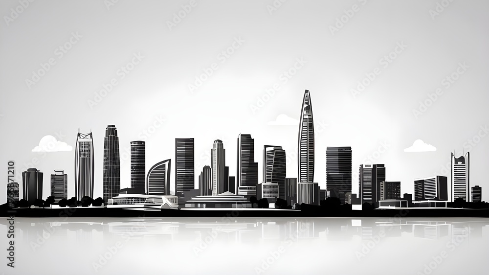 Naklejka premium Lagos skyline horizontal banner. Black and white silhouette of Lagos, Nigeria. Vector template for your design. 