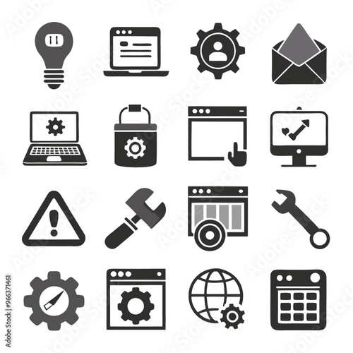 Vector set of repair flat icons. Contains icons device repair, technical support, engineer, tool kit, home repair, maintenance, list works and more. Pixel perfect