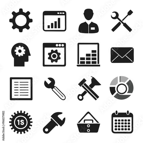 Vector set of repair flat icons. Contains icons device repair, technical support, engineer, tool kit, home repair, maintenance, list works and more. Pixel perfect