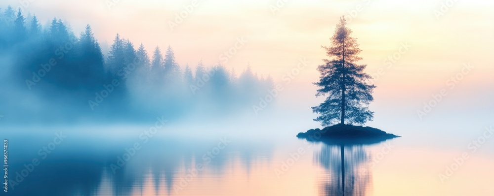 A serene lakeside scene at dusk as smoke drifts over the calm waters A serene lakeside scene at dusk as smoke drifts over the calm waters