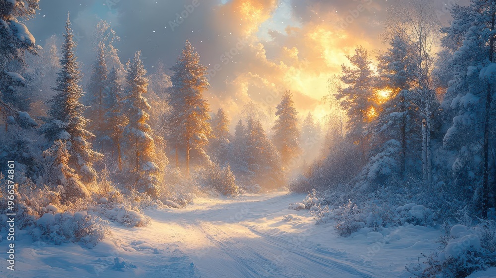 enchanting winter landscape featuring a dense forest of snowladen evergreen trees under a crisp clear sky with sunlight filtering through the branches creating a magical atmosphere enchanting winter landscape featuring a dense forest of snowladen evergreen trees under a crisp clear sky with sunlight filtering through the branches creating a magical atmosphere