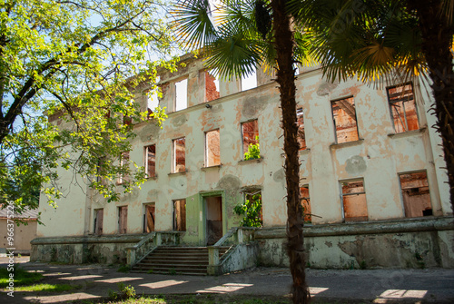 abandoned house in the tropics, overgrown house, house after the war, georgia, georgian house, old building, culture, house without restoration photo