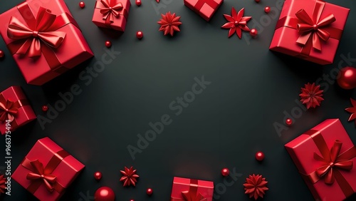 Black background with black red boxes, lots of empty space, black friday advertising banner concept