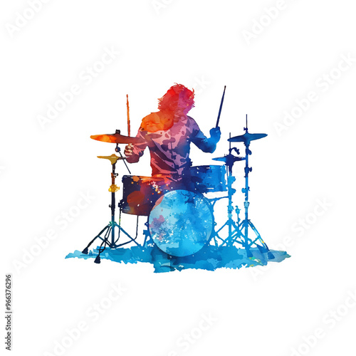 abstract color silhouette of drummer vector illustration in watercolor style