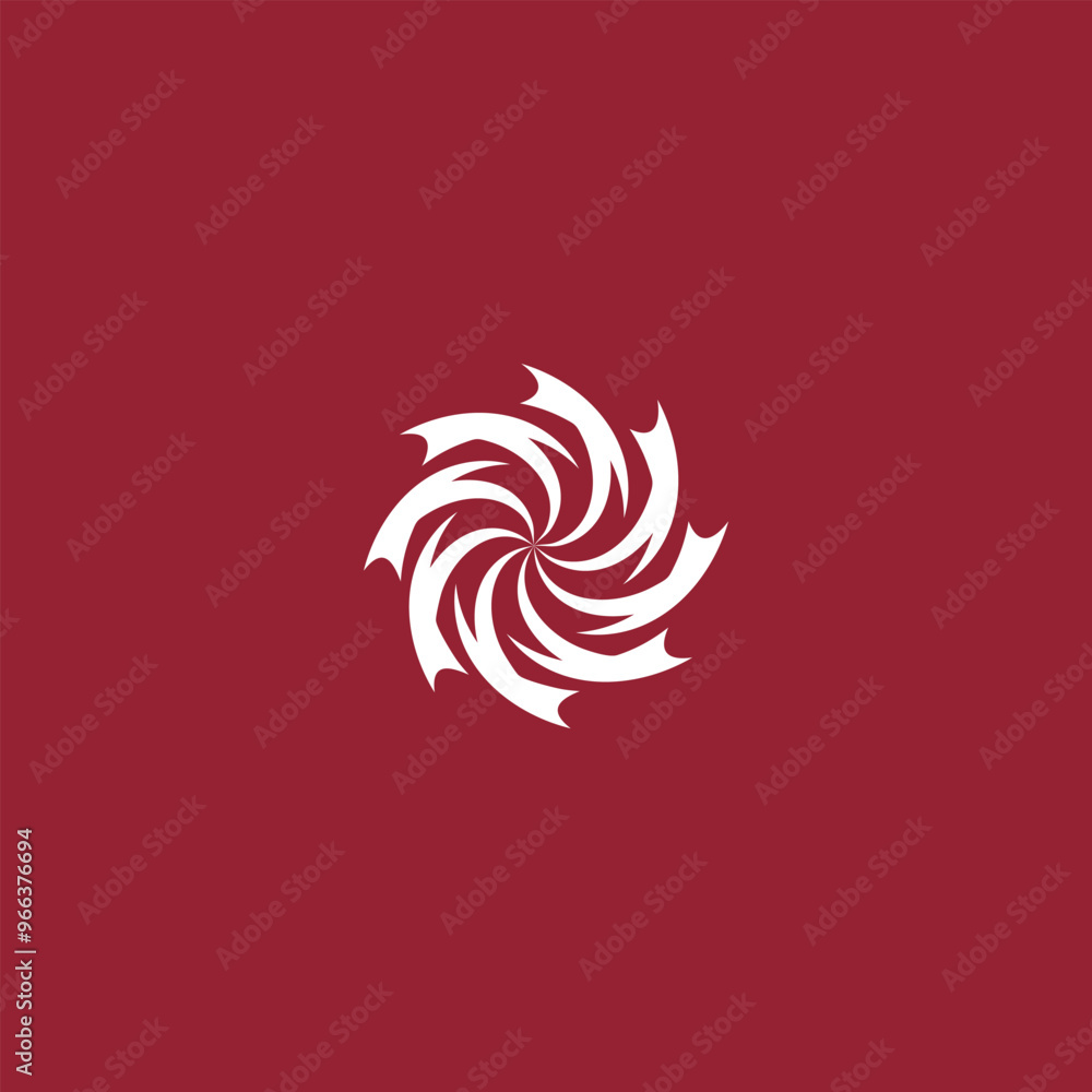 Simple Abstract Flower Vortex, vector geometric circles logo design isolated on red background. Simple Abstract Flower Vortex, vector geometric circles logo design isolated on red background.
